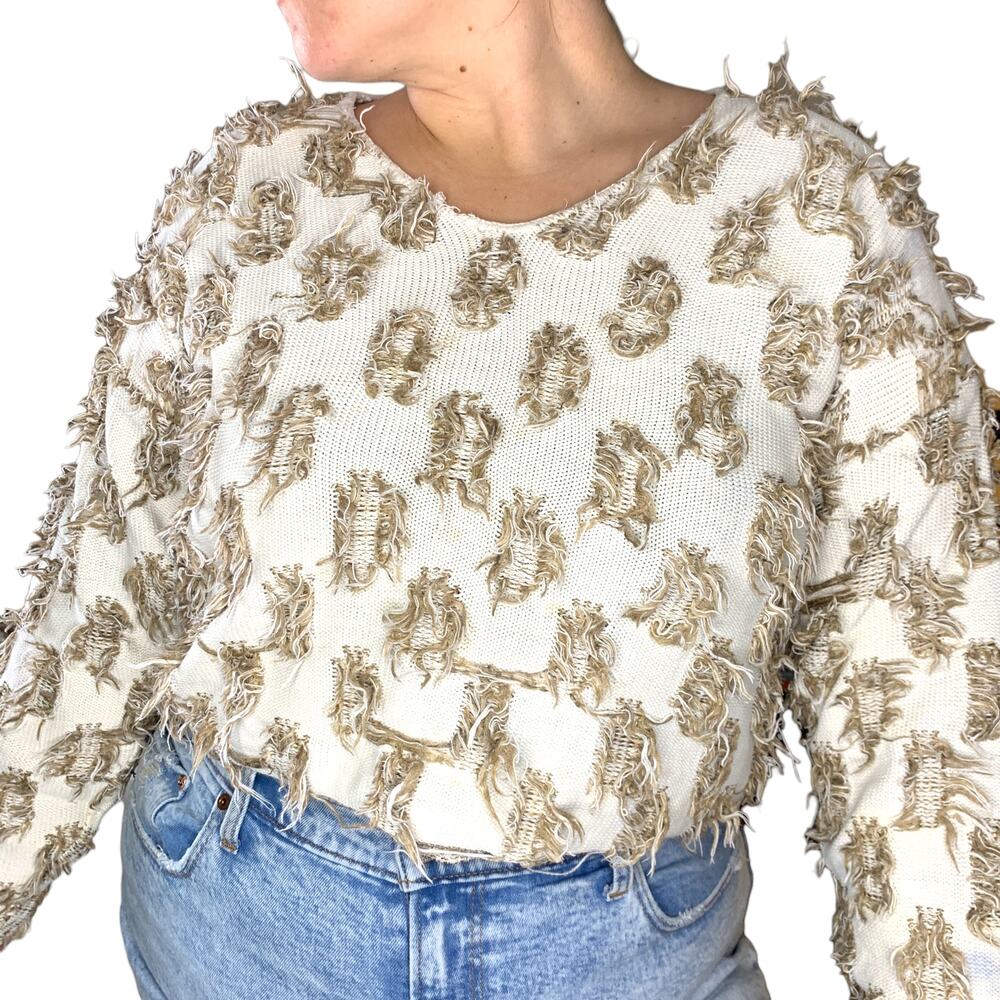 Fringe Funky Dotted Knit Sweater Large Vintage Jumper